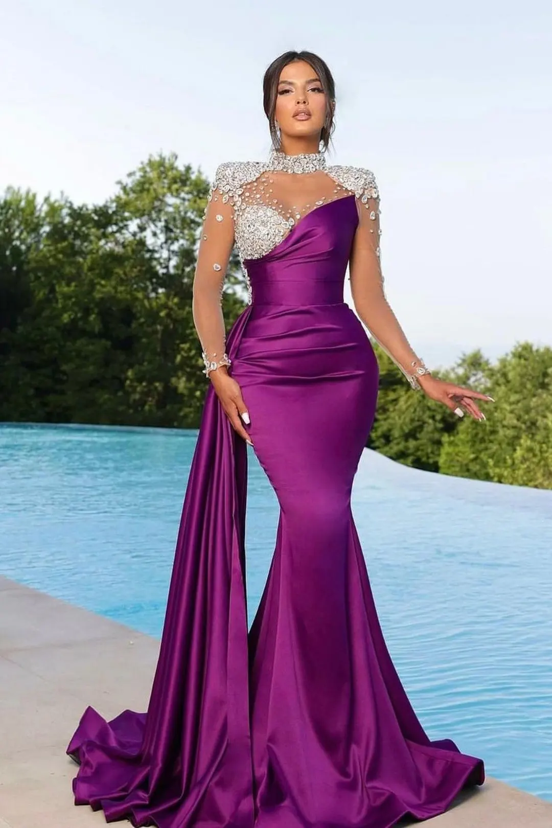 open lace back dress Ruched Prom Dress With Side Slit And Lace-Up Back