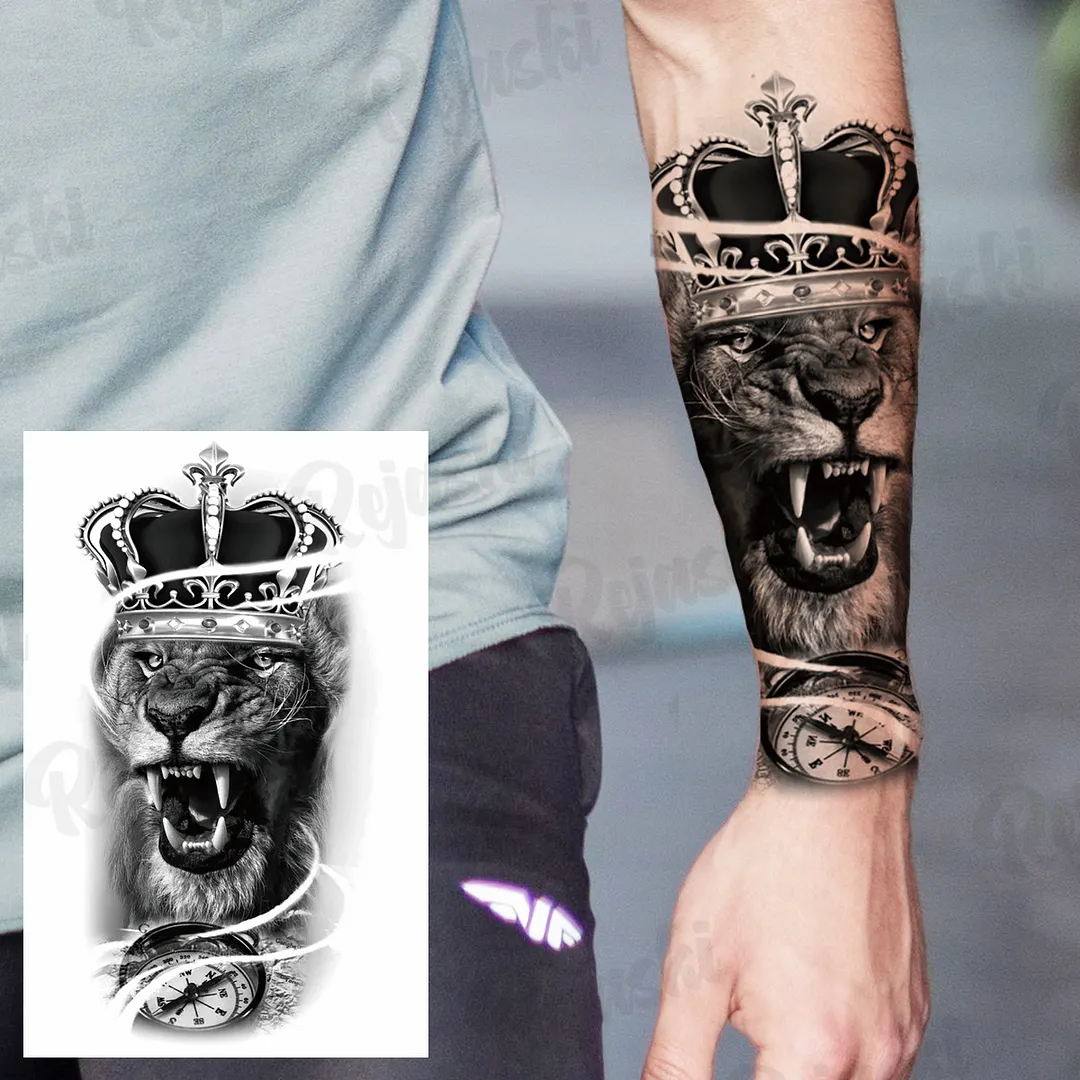 Sdrawing Thorns Temporary Tattoos For Adults Men Realistic Totem Maori Lion Compass Flower Tiger Fake Tattoo StickerArm Tatoos DIY