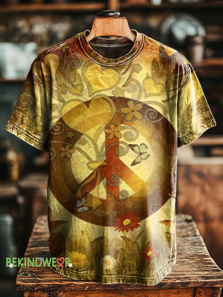 Peace Tree of Love Printed Casual Round Neck Short Sleeve T-Shirt Multicolor / S
