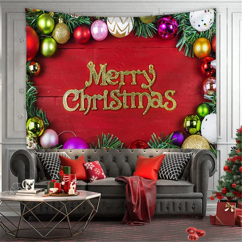 Merry Christmas Tapestry Wall Hanging Christmas Tree Fireplace Wall Cloth Tapestries Psychedelic Boho Decor Wall Tapestry Carpet