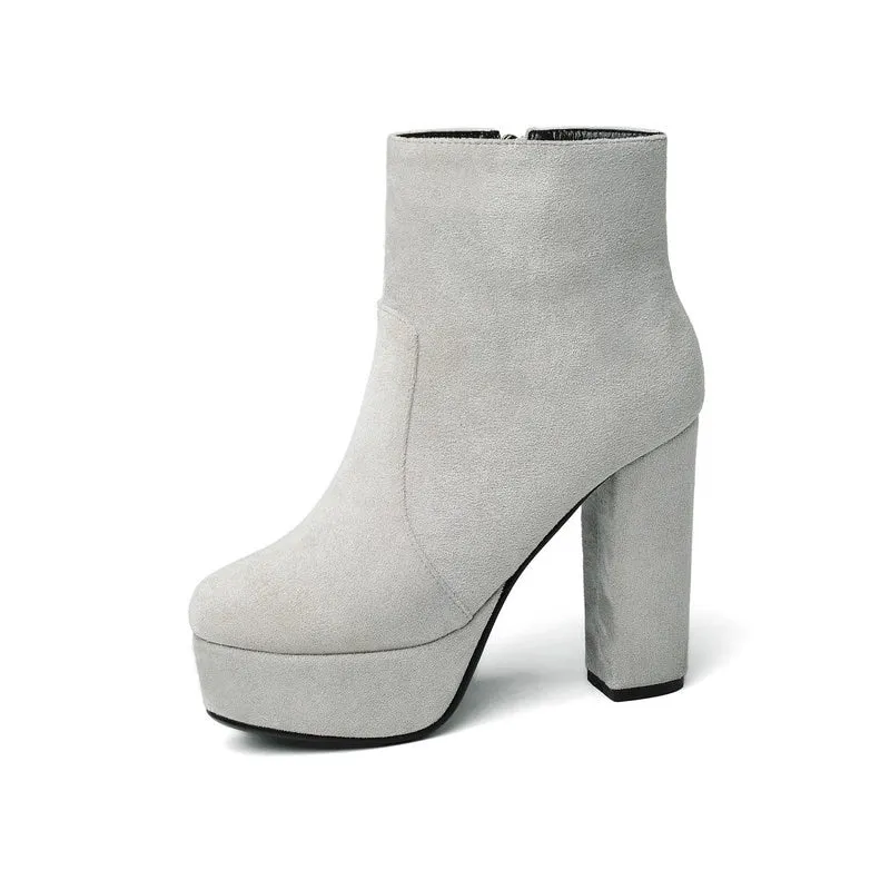 NEMAONE 2020 new top quality flock leather boots women high heels platform ankle boots for women round toe autumn winter shoes