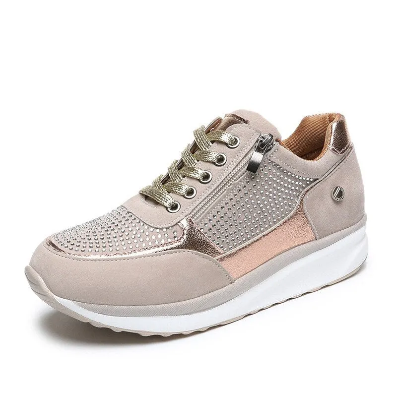 Women Shoes Gold Sneakers Zipper Platform Trainers Women Shoes Casual Lace-Up Tenis Feminino Zapatos De Mujer Womens Sneakers785