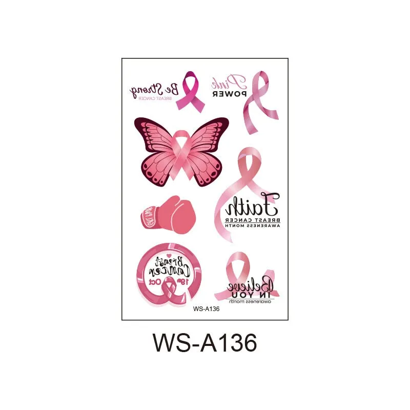 Pink Ribbon Tattoo Sticker Waterproof Sweat Promotional Event Disposable Tattoo Sticker Caring Day Tattoo Sticker