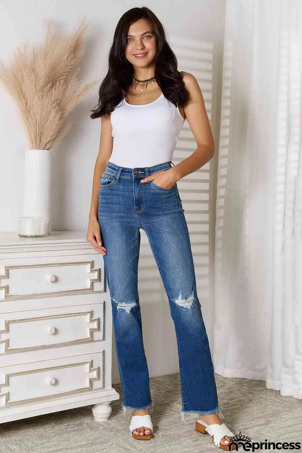 Judy Blue Full Size Distressed Raw Hem Jeans