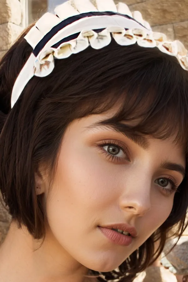 Women White Frilly Latex Maid Headband 