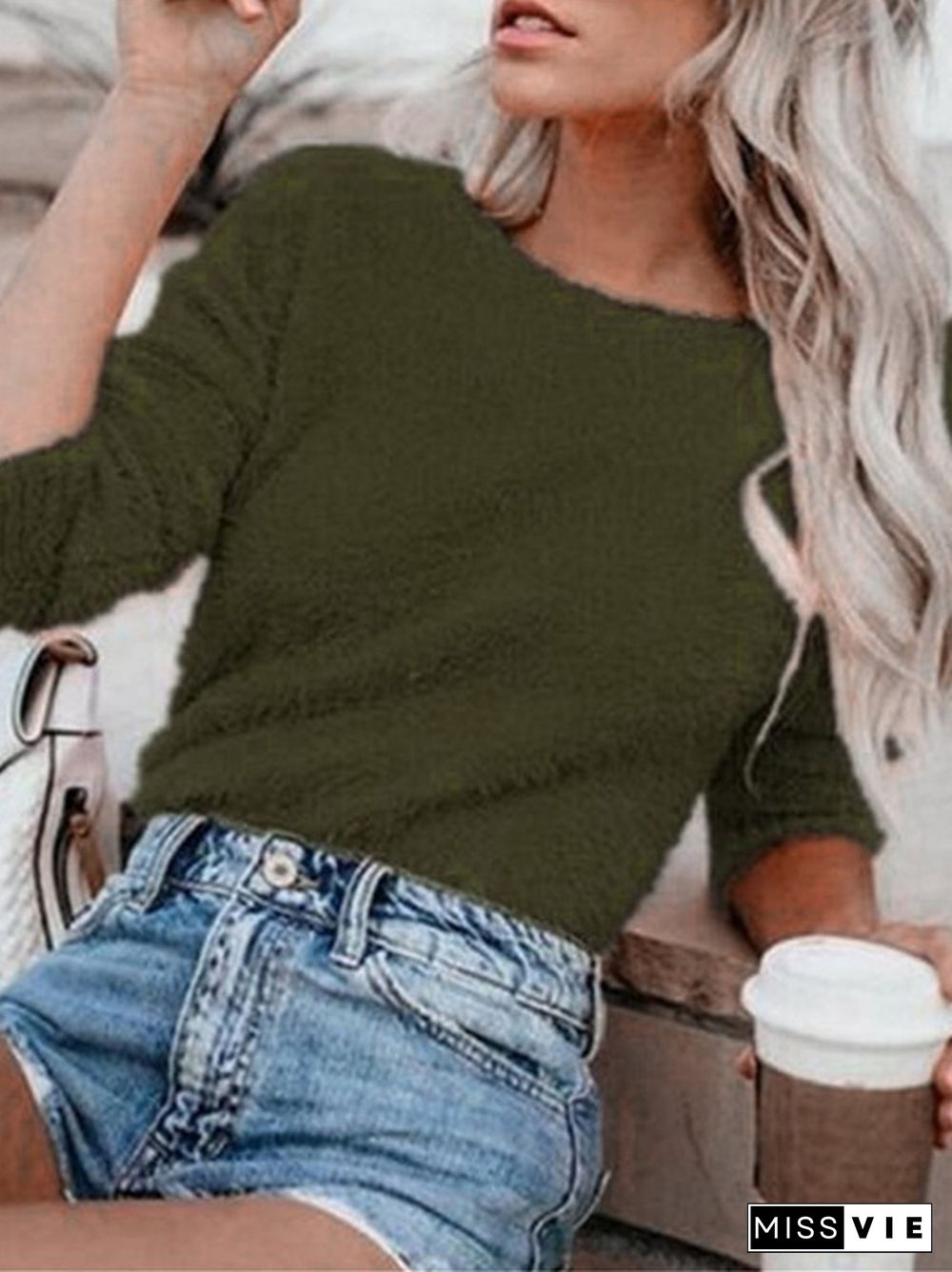 Long Sleeve Shift Crew Neck Casual Shirts & Tops
