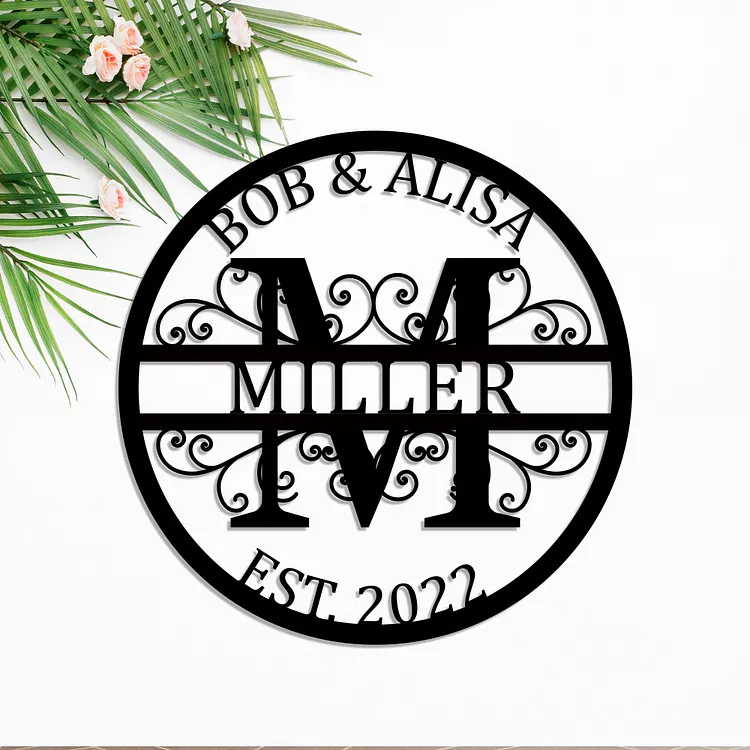 Personalized Family Name Sign - Split Letter Monogram Metal Art Wall Decor