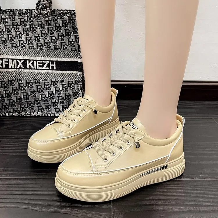 Churchf Churchf Summer New Platform Platform Small White Shoes Women Round Head Lace Up Lightweight Leather Surface Casual Sports Shoes Women