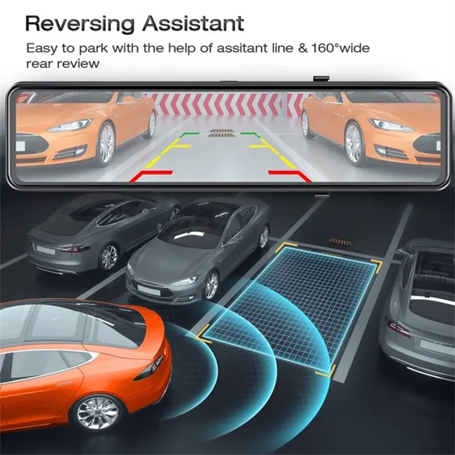 Garlaven 4K Dual Dash Cam 12" Mirror GPS Full Touch Screen Car Recorder