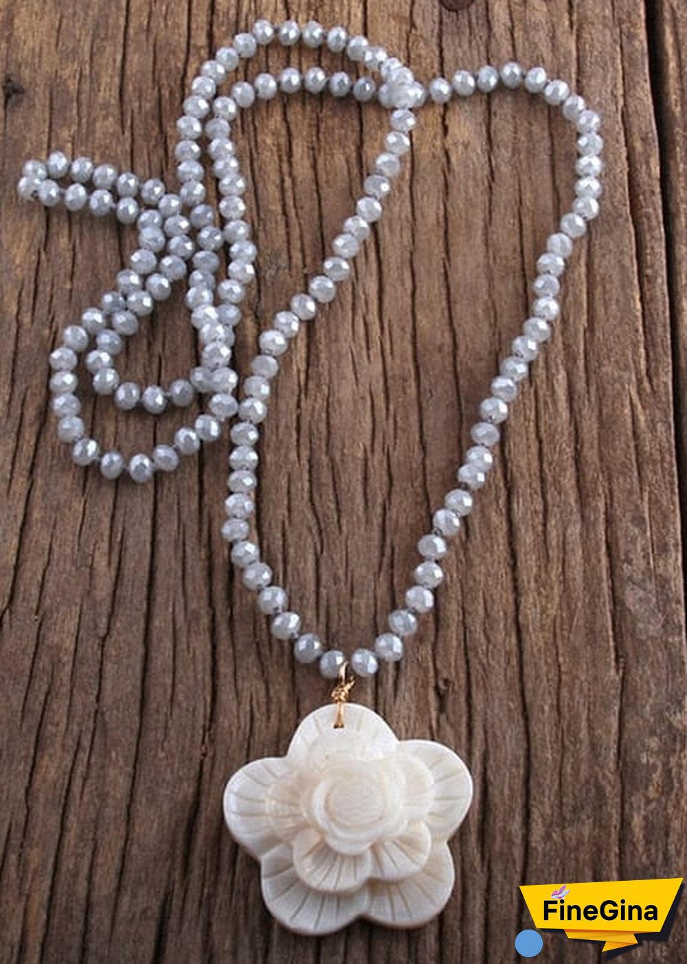 Boho Necklace, RH Crystal White Rose