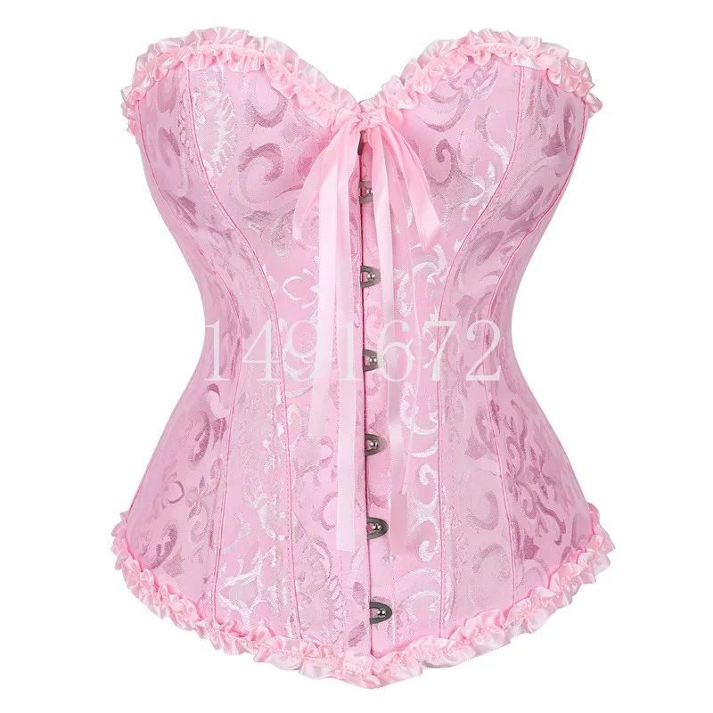 Billionm Sapubonva Corset Sexy Women's Plus Size Corsets and Bustiers Overbust Floral Gothic Brocade Corselet Clothing Top White Black