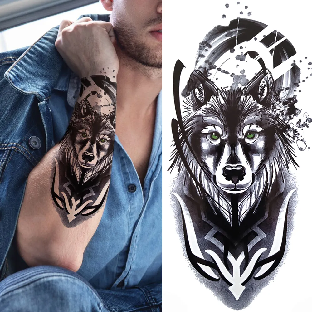 Sdrawing Lion Flower Temporary Tattoos For Women Men Kids Boy Black Tiger Skeleton Tattoo Sticker Fake Compass Tatoos Half Sleeve