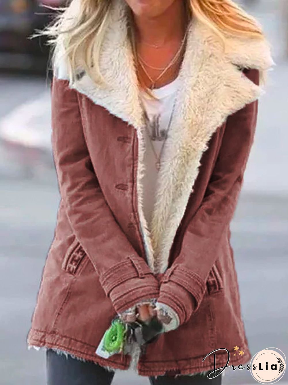 Casual Plain Turn-Down Collar Buttoned Long Sleeve Outwear