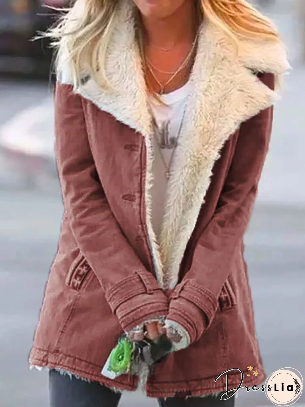 Casual Plain Turn-Down Collar Buttoned Long Sleeve Outwear