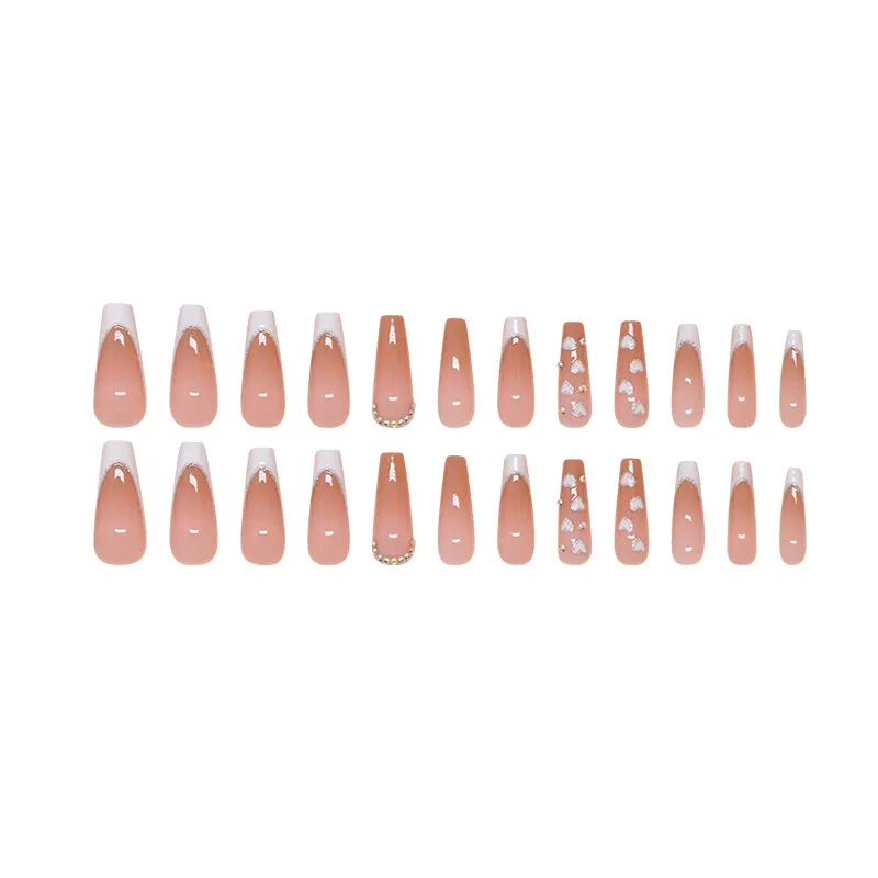 Churchf Churchf Wind Nail Patch Simple Removable Nail Love Wear Nail French Fine Flash Beauty Nail Piece Diamond 24 Pieces