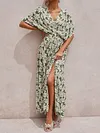 Retro Ethnic Printed Batwing Sleeves Maxi Dress