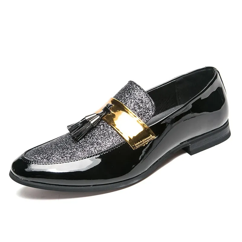 Patent Leather shoes men Leather outdoor tassel slip on moccasins With Bow Tie Men Wedding Black Dress Shoes Men Banquet Loafers