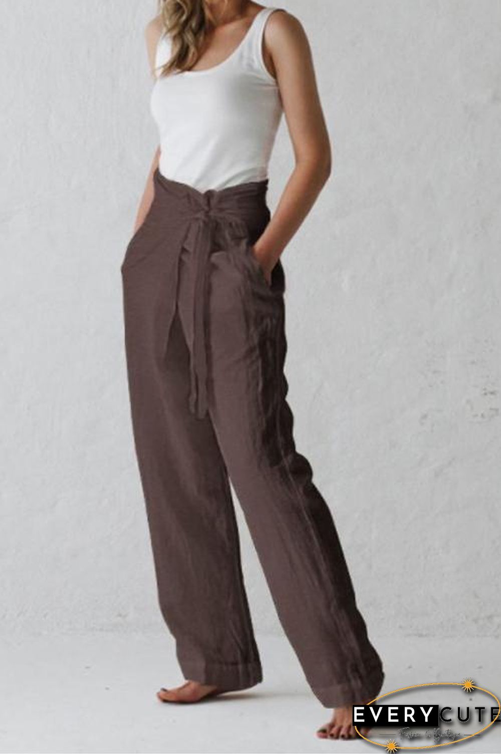 Side Knot Pockets Loose Pants