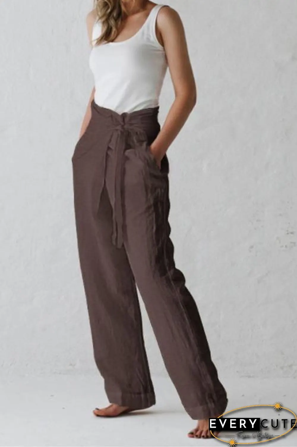 Side Knot Pockets Loose Pants