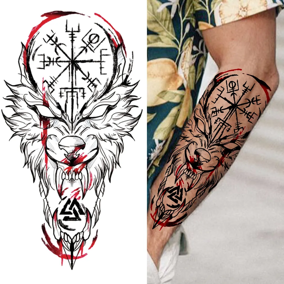 Lion King Crown Temporary Tattoos For Women Men Adult Black Tiger Forest Skull Tattoo Sticker Fake Skeleton Fashion Tatoo Flower