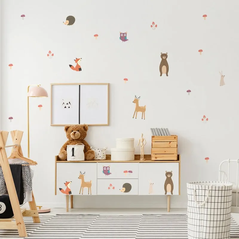 Lovely Forest Animal DIY Kids Room Wall Sticker Ins Pastoral Style Door Window Decorative Sticker Nursery Dorm Wallpaper