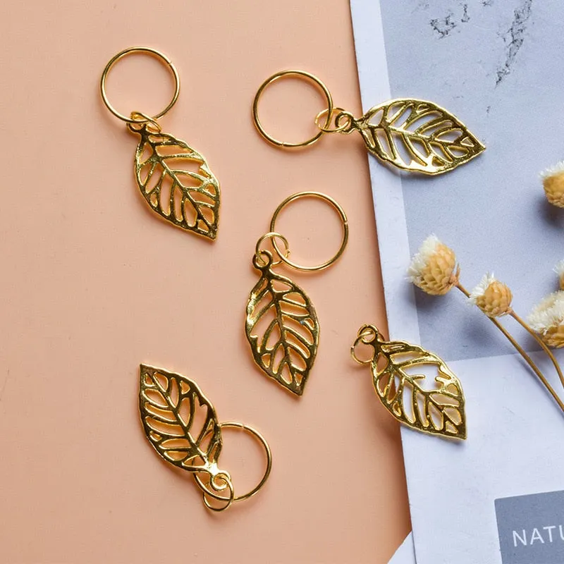 Hair Braid Coin Leaves Retro Colorful Beads Pendant Charms Rings Clip Headband for Pierced Hip-hop Braiders Leaves Accessories
