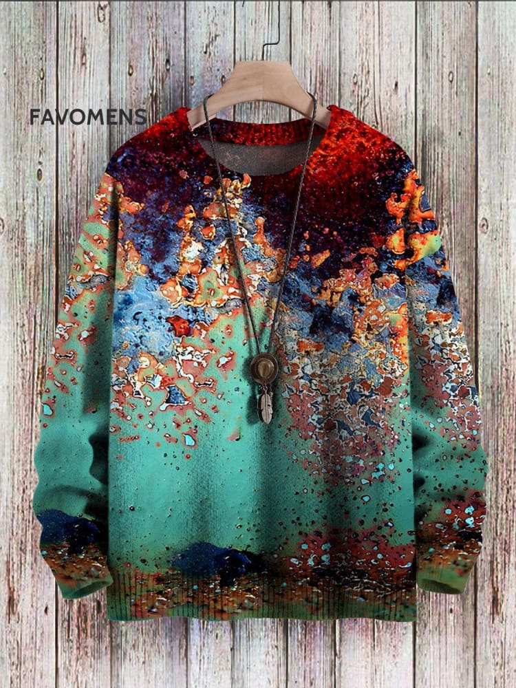 Art Gradient Simple Casual Print Knit Pullover Sweater Multicolor / S
