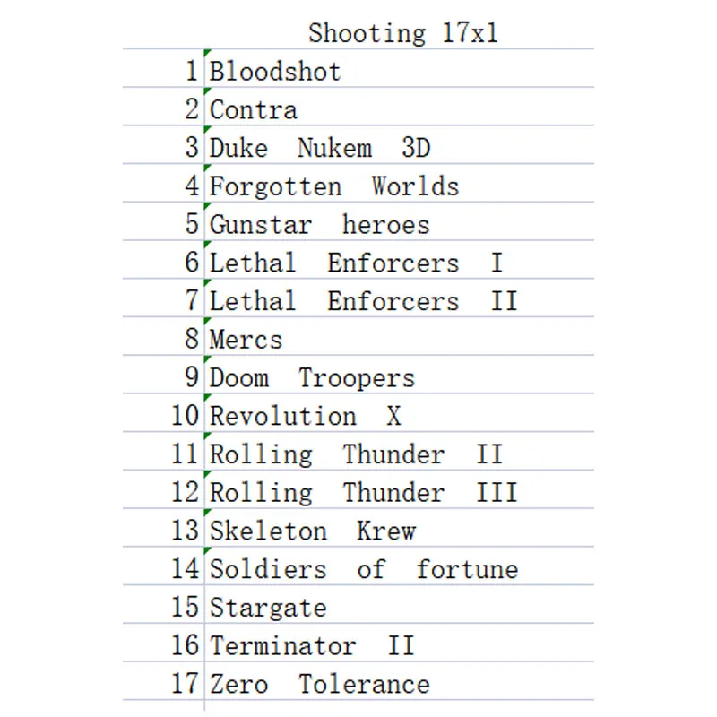 16 Bit Game Cartridge -  Shooting 17IN1 Classic Collection Genesis/MEGA DRIVE Remix Mulit Cart - Region Free