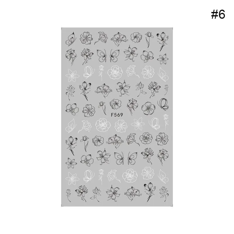 1 Sheet Leaves Geometry 3D Nail Art Stickers Sliders Mandala Flowers Leaf Adhesive Nail Decals Foil Decoration Manicuring Wrap
