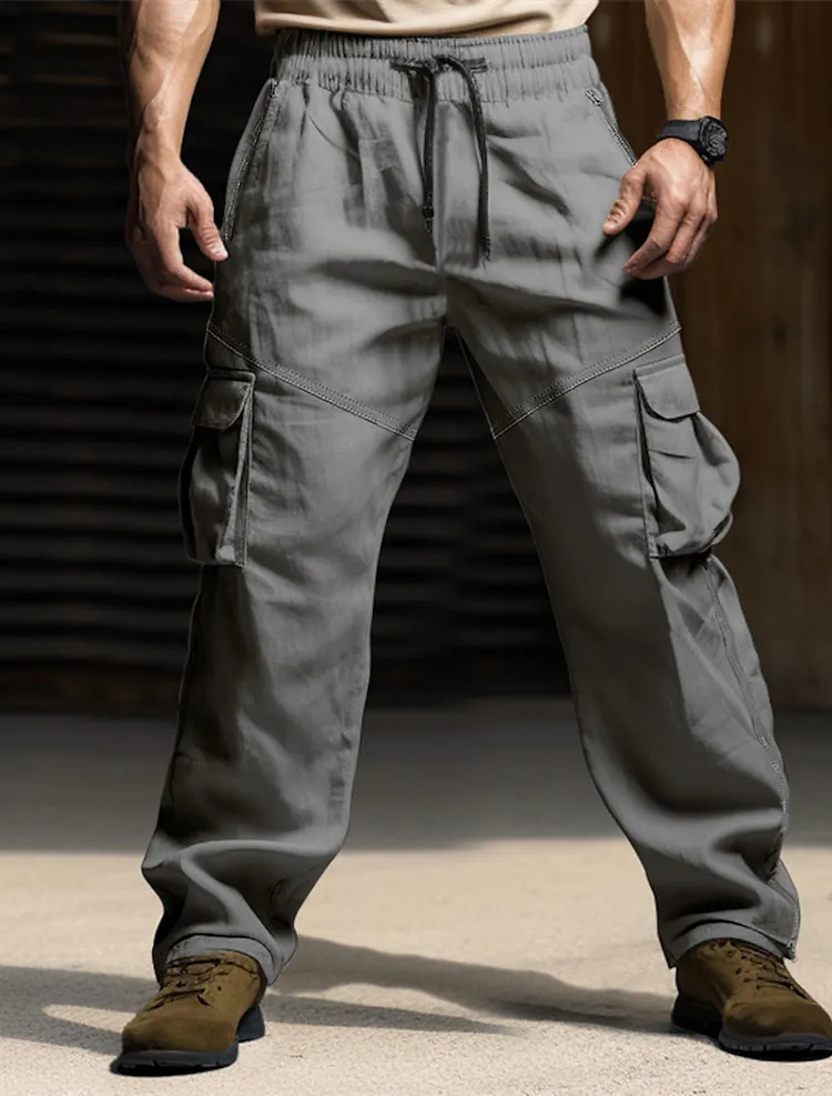Men's Cargo Pants Drawstring Elastic Waist Multi Pocket Plain Comfort
