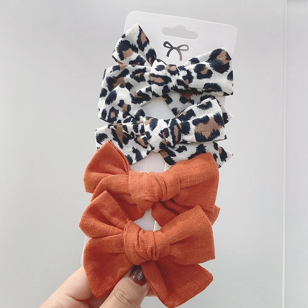 4Pcs/set 2021 New Leopard Print Hair Clips For Cute Girls BB Boutique Hairpins Bowknot Barrettes Headwear Kids Hair Acesssories