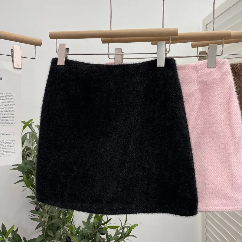 Uveng Real Shooting Pink Hair This Dress Girl Autumn And Winter High Waist A-Buffed Short Skirt Anti-Light One-Step Skirt 8871