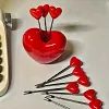5/10 pi&egrave;ces Fourchettes &agrave; fruits en forme de coeur rouge en acier inoxydable