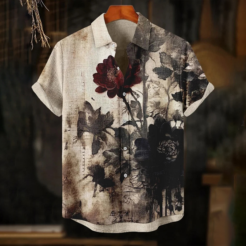 Men's Dark Rose Painting Art Print Casual Shirt  artssus