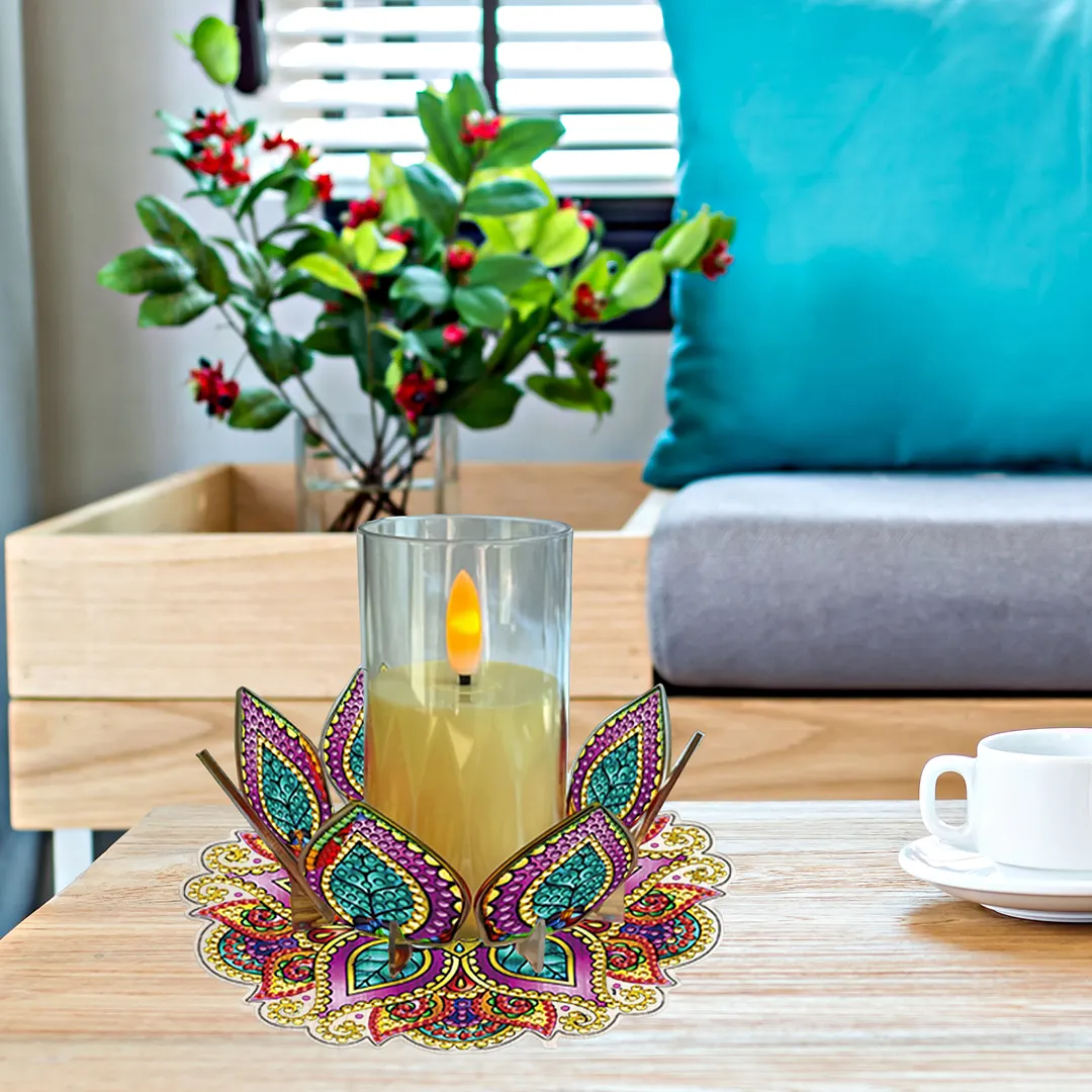 Mandala Lotus-B Acrylic DIY Diamond Painting Candle Holders Without Candles Crystal Painting Tealight Candle Stand Table Centerpiece for Adults Beginners Home Party Decor