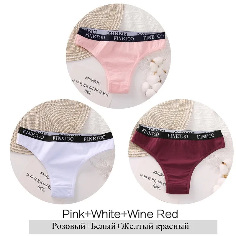 FINETOO 3Pcs Women Cotton Brazilian Panties Sexy Ladies Low-Rise Female Breathable Underpants Girls Soft Underwear Lingerie M-XL