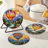 4PCS Diamond Painted Hot Air Balloon and Mountain Placemats Insulated Dish Mats Comes with Mats