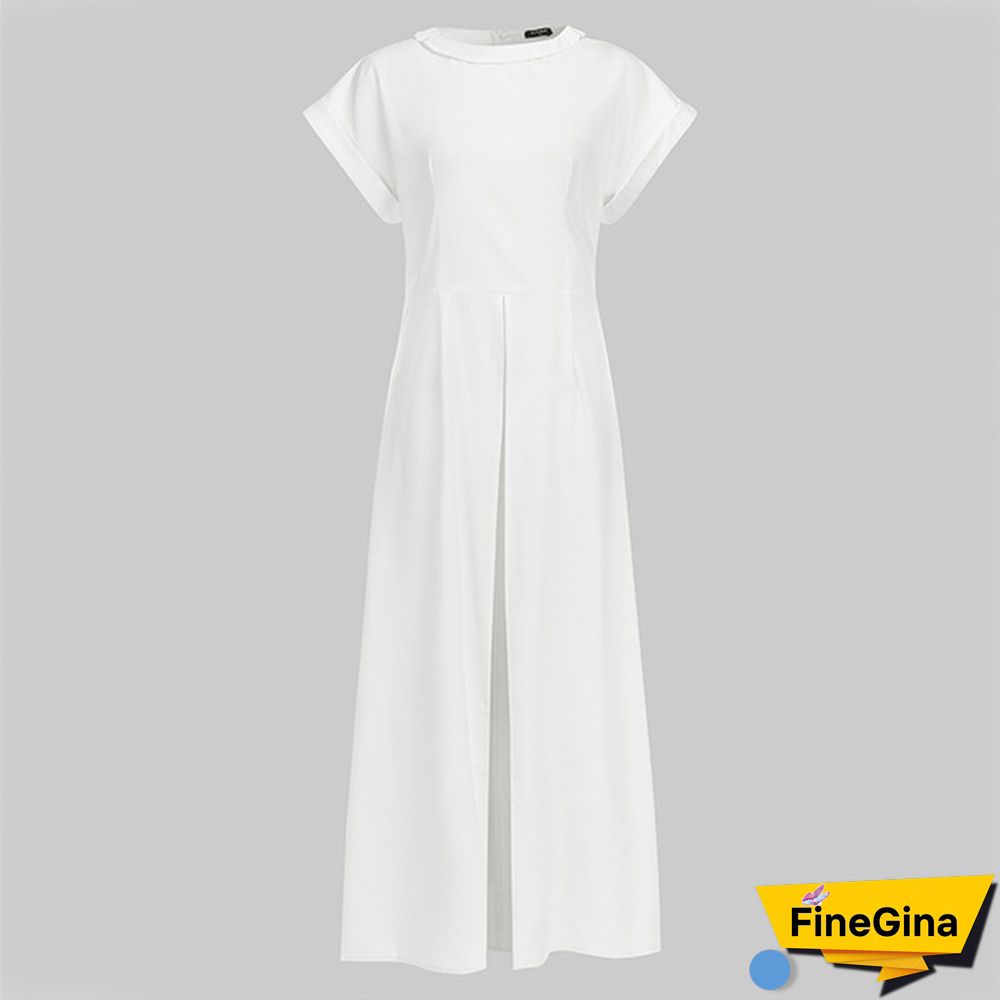 Women's Fashion Pure Short Sleeve Open Fork Blouse Irregular Swallowtail High-low Maxi Dress