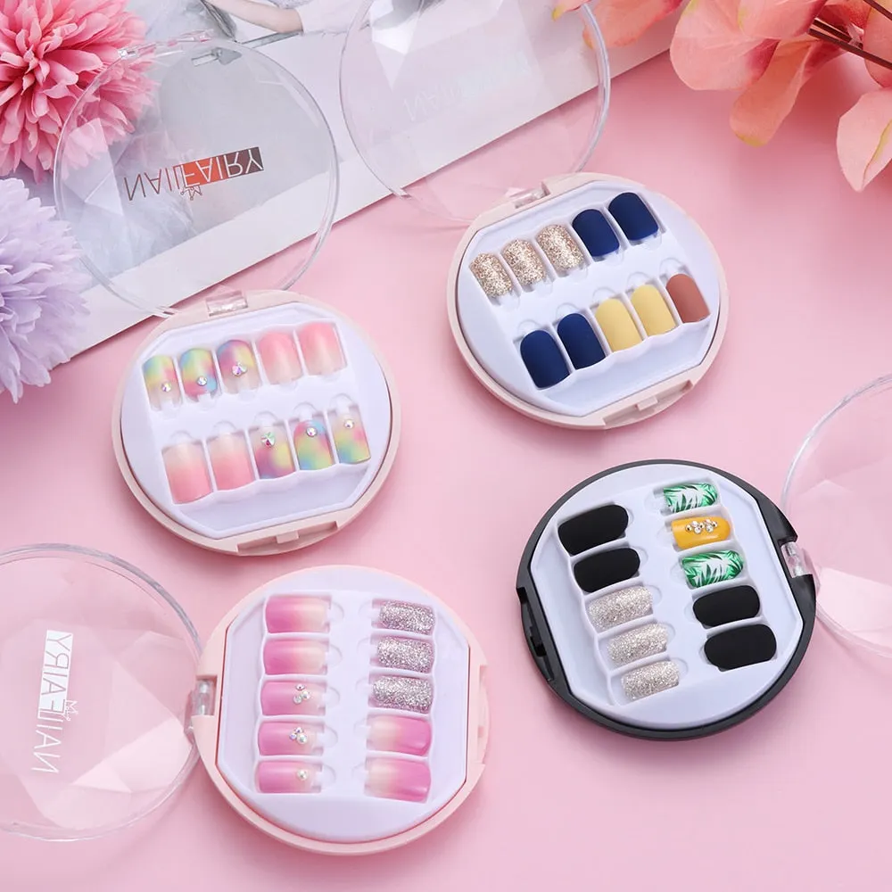 30PCS/Set Fake Nails Press Coffin False Full Artificial Short Kiss Detachable Stick Designs Press Nails Art Tipsy Cover Box