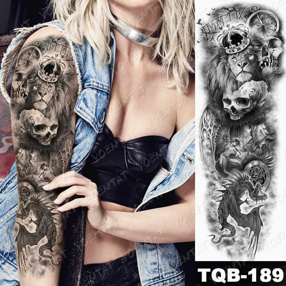 Large Arm Sleeve Tattoo Japan Samurai Waterproof Temporary Tatto Sticker Geisha Waist Leg Body Art Full Fake Tatoo Women Men