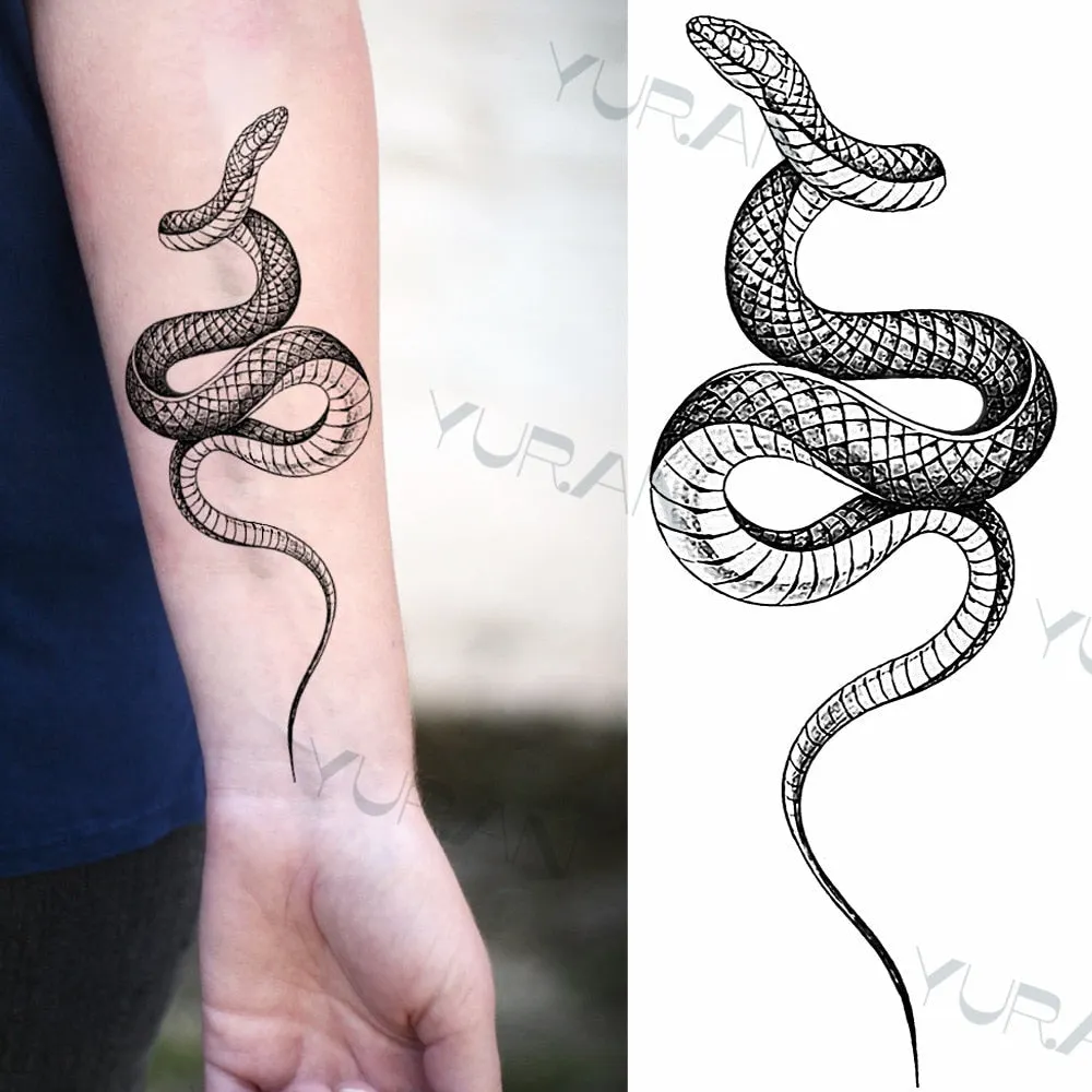 Black Large Snake Flower Fake Tattoo Sticker For Women Dot Rose Peony Temporary Tattoos DIY Water Transfer Tatoos Girls 530