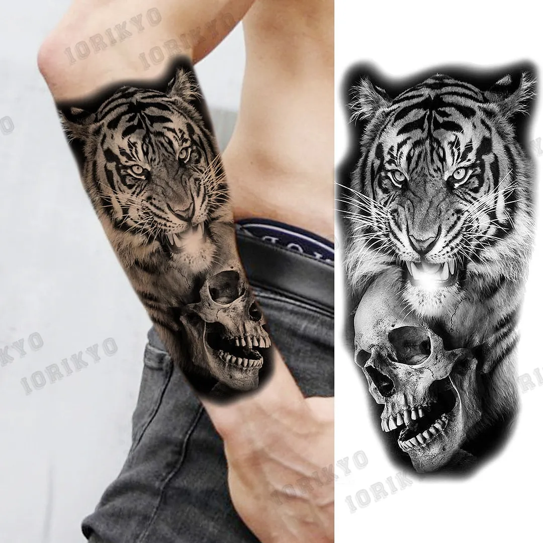 Black Devil Vampire Arm Temporary Tattoos For Women Adult Skull Lion Crown Compass Fake Tattoo Washable Body Art Painting Tatoos
