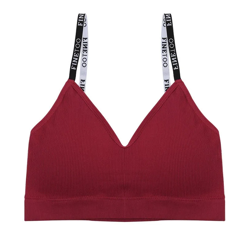 FINETOO Women Seamless Gathering Bralette Push Up Bra Sexy Girls Letter Strap Bralette Wireless Brassiere Female Intimates M-2XL