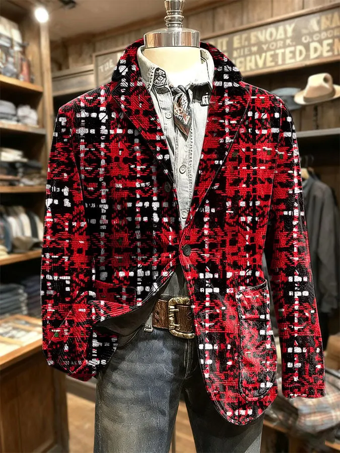 Men's Retro  Christmas Plaid Casual Blazer 