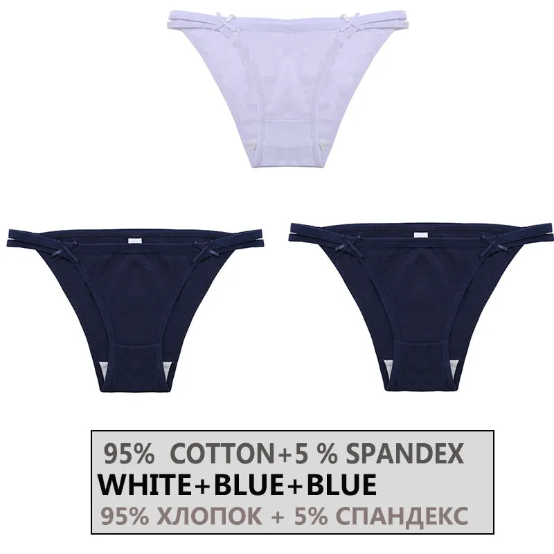 FINETOO 3PCS/Set Women's Cotton Underwear Sexy Lingerie Woman Panties Bownot Female Briefs Low-Rise Underpants 2021 Panties M-XL