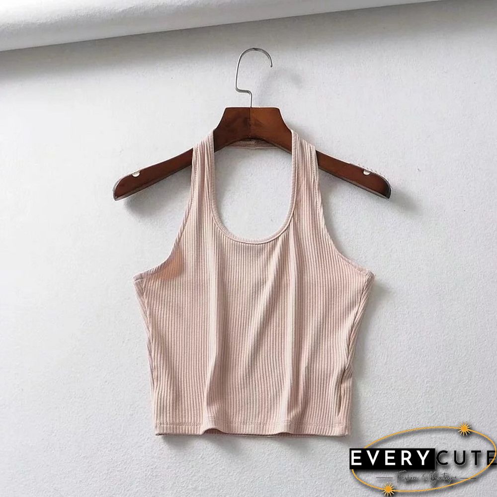 Women Ribbed Crop Top With Halter Tank Top Women Summer Vintage Sleeveless Camis 90S Cool Girls Streetwear Green Soft Tees
