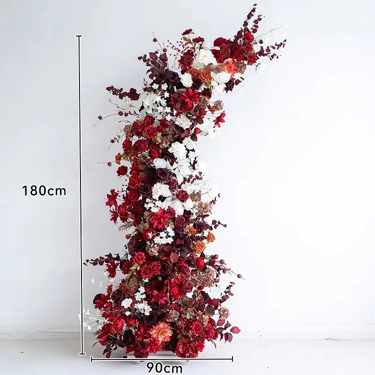 Burgundy Rose Flower Row Decor Wedding Backdrop Horn Arch Floral Arrangement