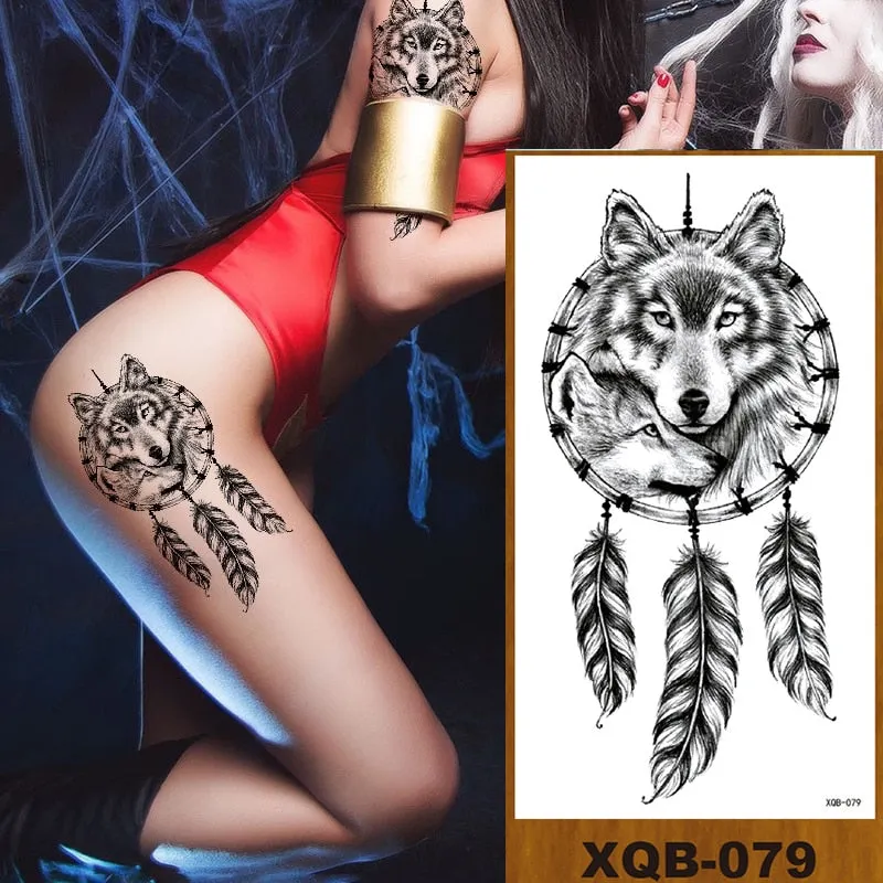 Temporary Tattoo Stickers Snake Bear Owl Fox Mermaid Tiger Wolf Lion King Men Women Girl Arm Body Chest Fake Body Leg Art Tatoo