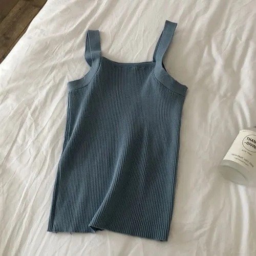 Camis Women Summer Knit Camisoles Tanks Top Korean Style Sexy Slim Womens Elegant Trendy Solid Khaki Sweet 6-colors Chic Ulzzang