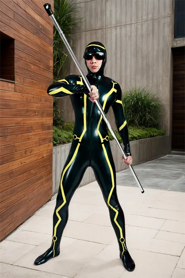 Men Latex Catsuits Hooded Tron